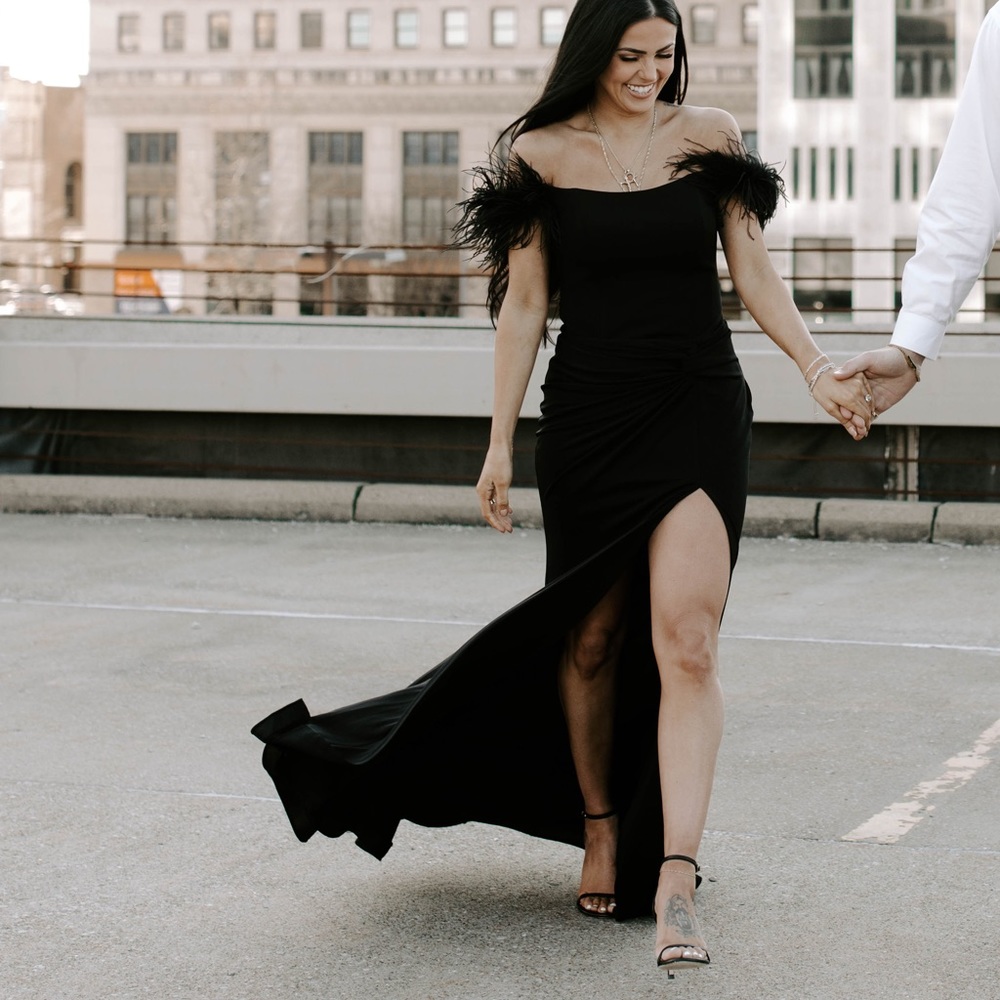 Custom gown feathered